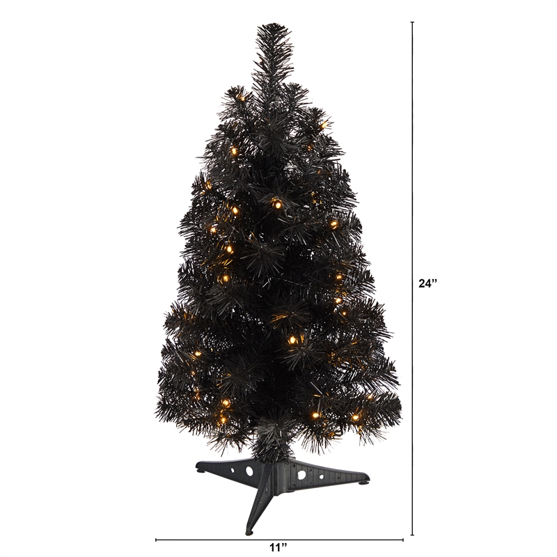 Nearly Natural 2ft Black Christmas Tree w/ 35 LED Lights 72 Bendable Branches
