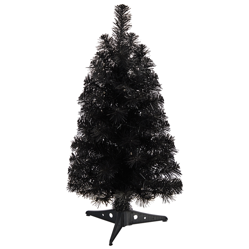 Nearly Natural 2ft Black Christmas Tree w/ 35 LED Lights 72 Bendable Branches
