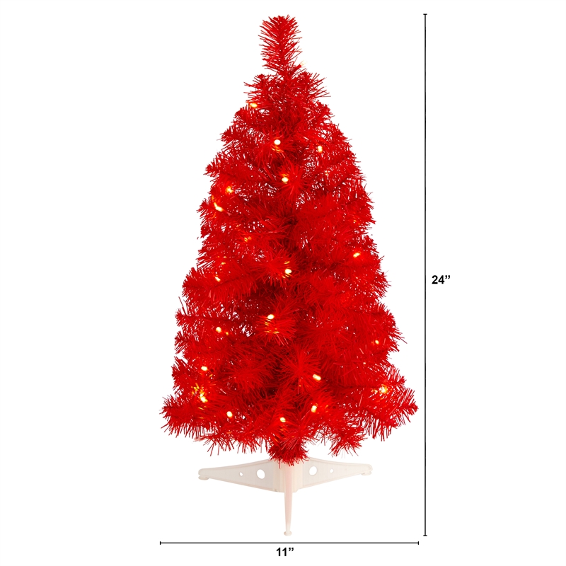 Nearly Natural 2ft Red Artificial Christmas Tree with 35 LED Lights