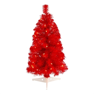 Nearly Natural 2ft Red Artificial Christmas Tree with 35 LED Lights
