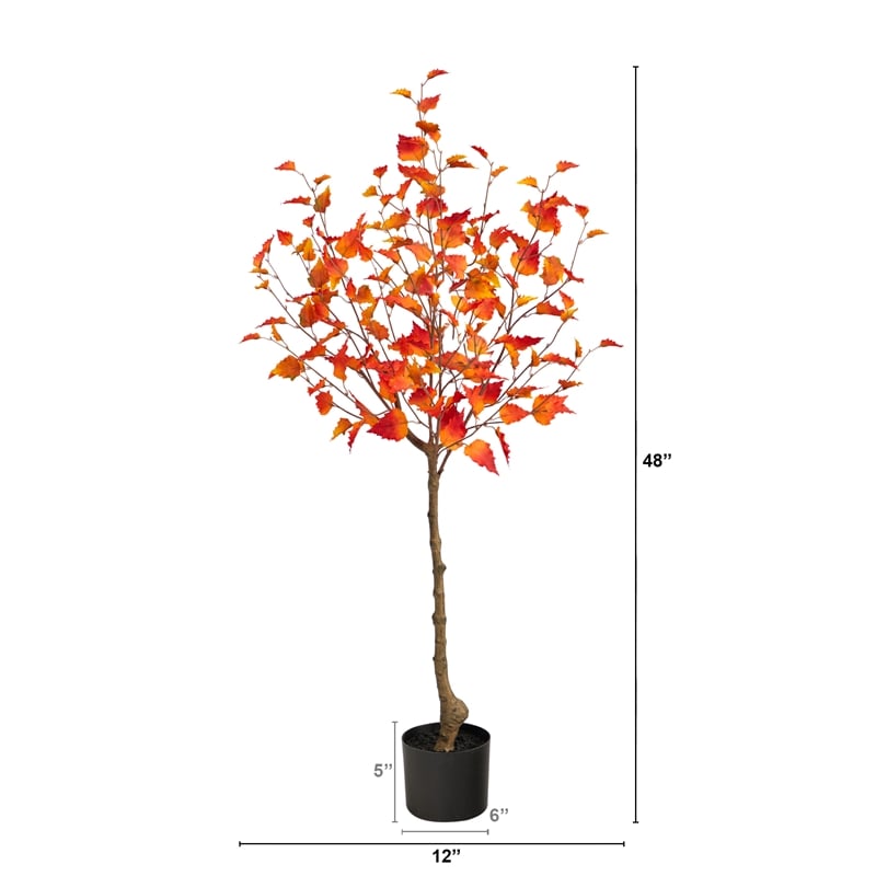 Nearly Natural 4ft Fall Birch Artificial Autumn Tree in Orange