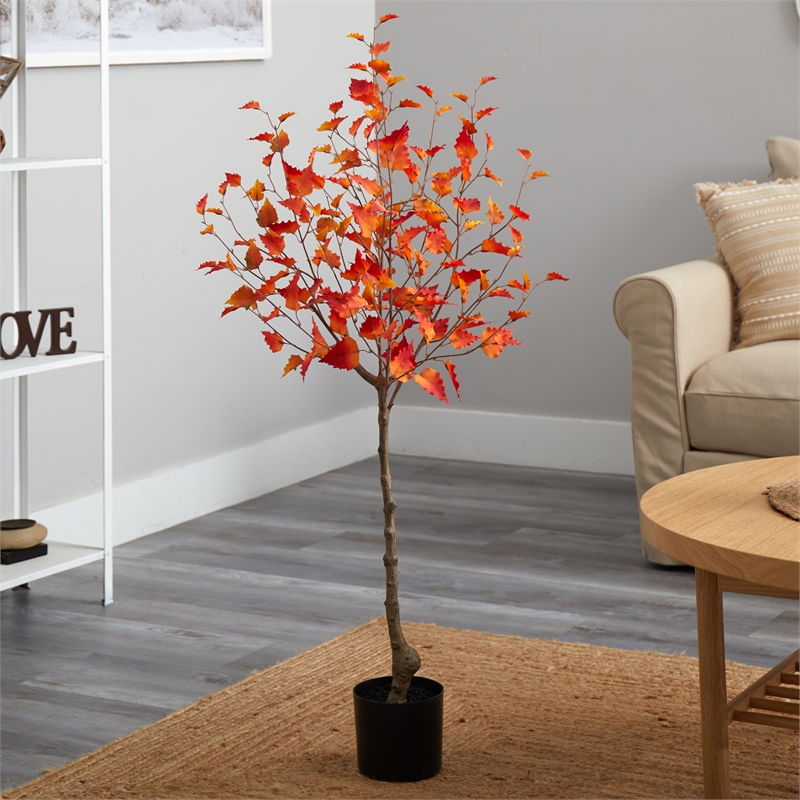 Nearly Natural 4ft Fall Birch Artificial Autumn Tree in Orange
