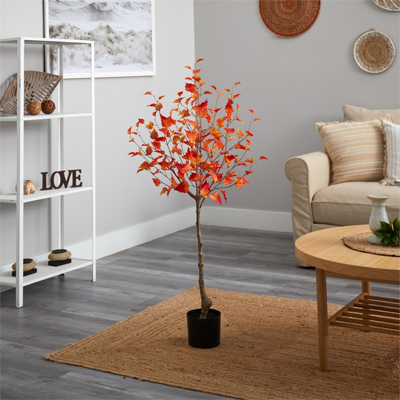 Nearly Natural 4ft Fall Birch Artificial Autumn Tree in Orange