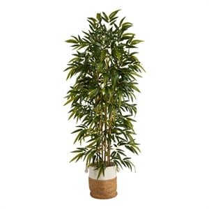 Nearly Natural 75&quot Bamboo Artificial Tree in Natural Jute & Cotton Planter