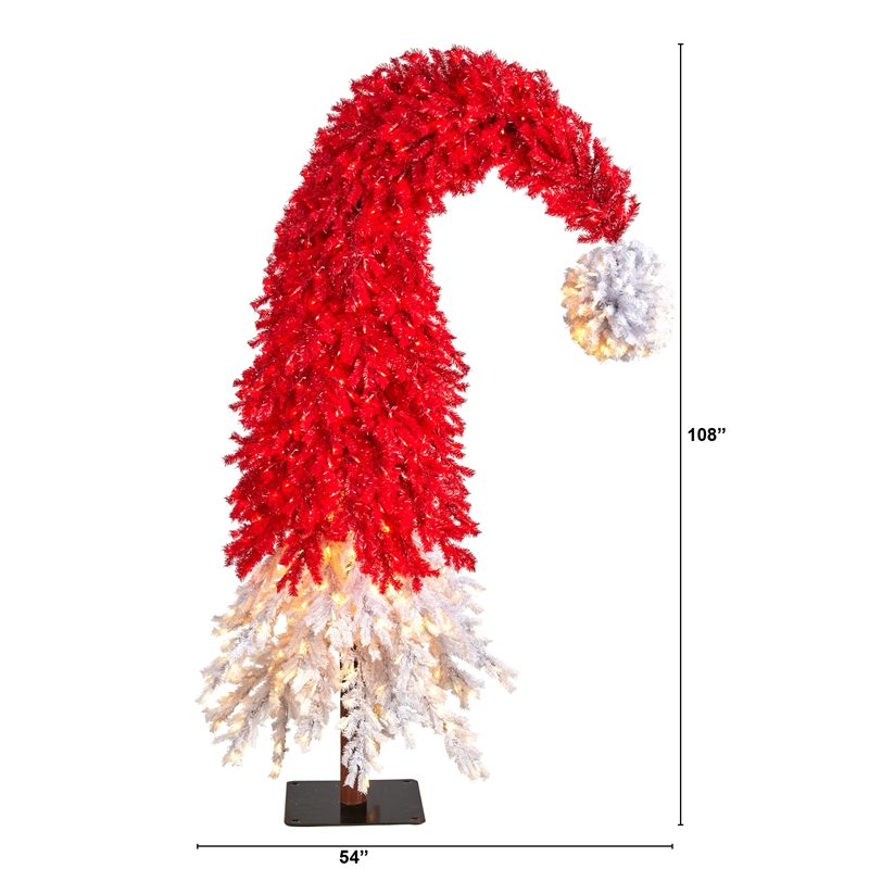 Nearly Natural 9ft Holiday Red Santa Hat Christmas Tree w/ 600 LED Multi-Color