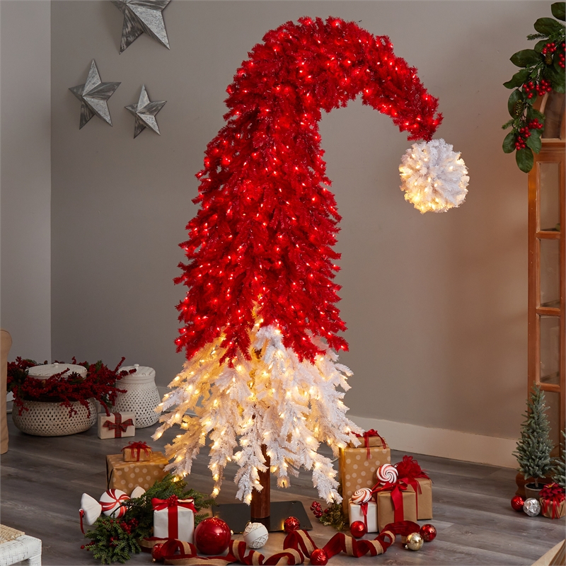 Nearly Natural 9ft Holiday Red Santa Hat Christmas Tree w/ 600 LED Multi-Color