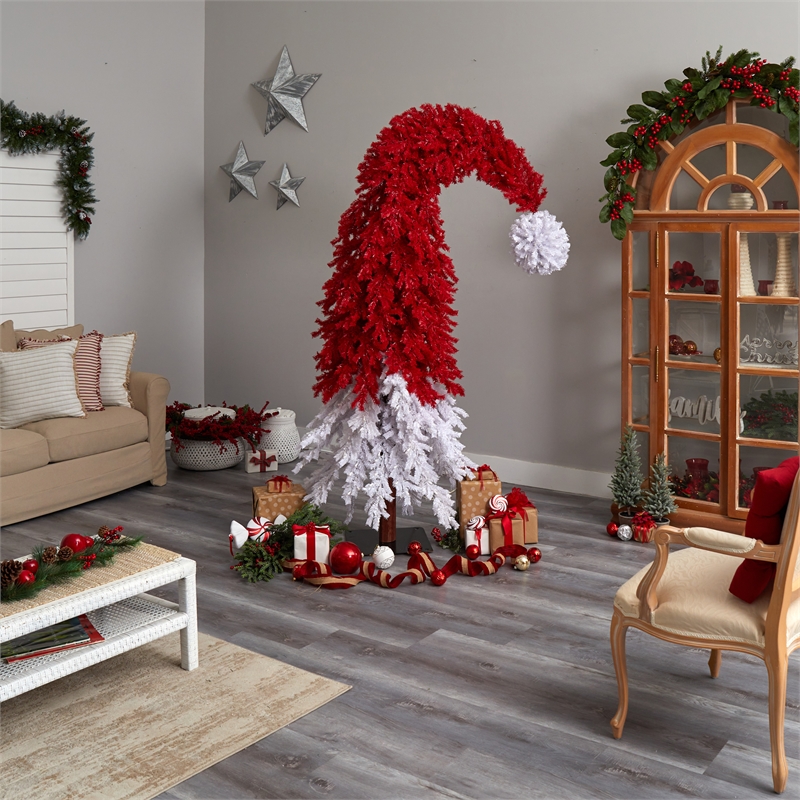 Nearly Natural 9ft Holiday Red Santa Hat Christmas Tree w/ 600 LED Multi-Color