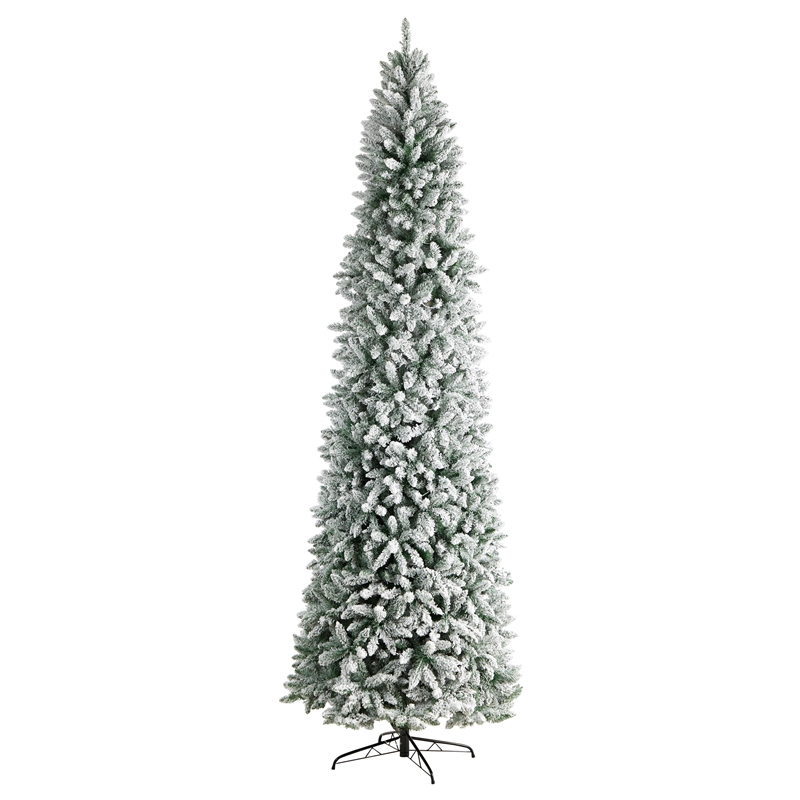 Nearly Natural 10ft Slim Flocked Montreal Fir Christmas Tree w/800 WarmWhite LED