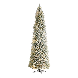 Nearly Natural 10ft Slim Flocked Montreal Fir Christmas Tree w/800 WarmWhite LED