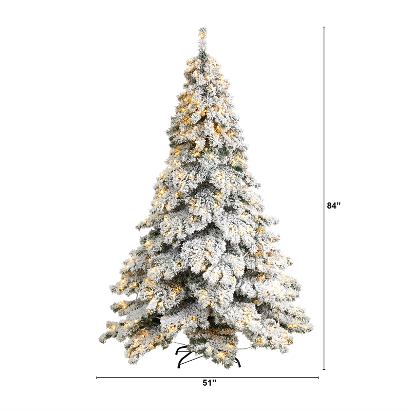 Nearly Natural 7ft Flocked Austria Fir Christmas Tree w/ 400 Warm White LED
