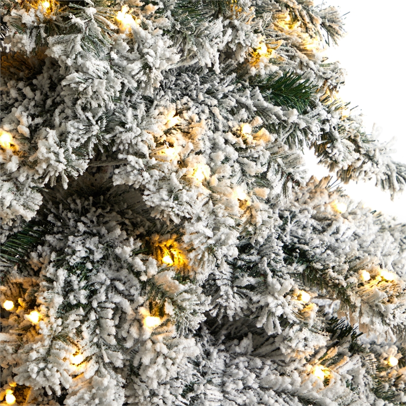 Nearly Natural 7ft Flocked Austria Fir Christmas Tree w/ 400 Warm White LED