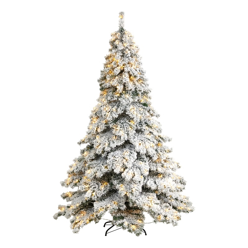 Nearly Natural 7ft Flocked Austria Fir Christmas Tree w/ 400 Warm White LED
