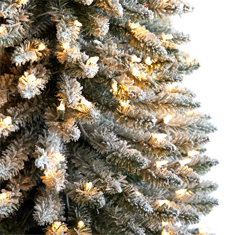 Nearly Natural 10ft Flocked Pencil Christmas Tree w/ 700 Clear Lights