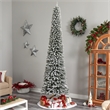 Nearly Natural 10ft Flocked Pencil Christmas Tree w/ 700 Clear Lights