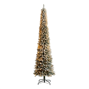 Nearly Natural 10ft Flocked Pencil Christmas Tree w/ 700 Clear Lights