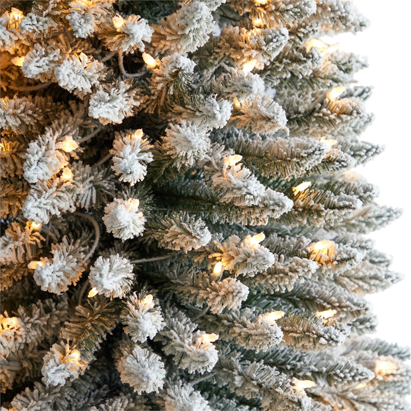 Nearly Natural 11ft Flocked Pencil Christmas Tree w/ 850 Clear Lights
