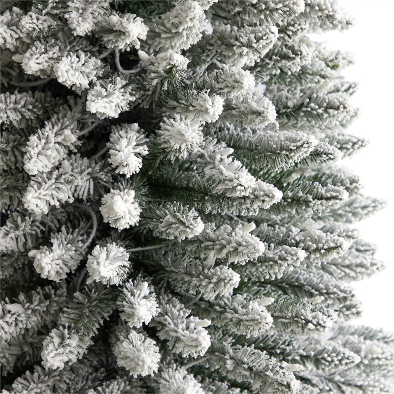 Nearly Natural 11ft Flocked Pencil Christmas Tree w/ 850 Clear Lights