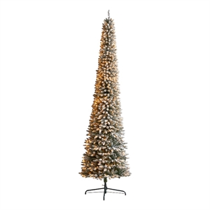 Nearly Natural 11ft Flocked Pencil Christmas Tree w/ 850 Clear Lights
