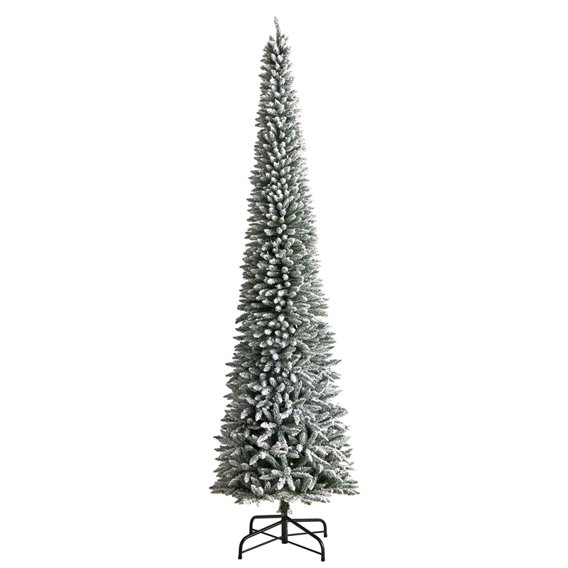 Nearly Natural 12ft Flocked Pencil Christmas Tree w/ 1000 Clear Lights