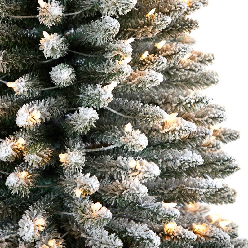 Nearly Natural 12ft Flocked Pencil Christmas Tree w/ 1000 Clear Lights