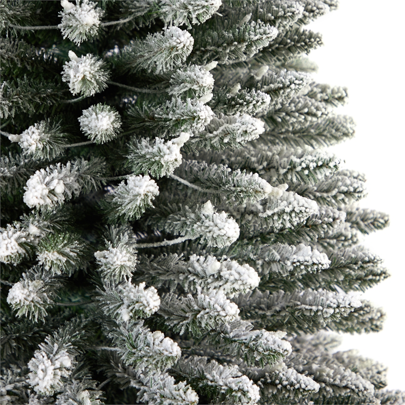 Nearly Natural 12ft Flocked Pencil Christmas Tree w/ 1000 Clear Lights