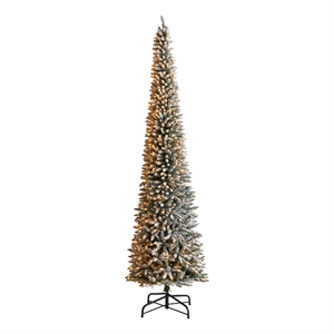 Nearly Natural 12ft Flocked Pencil Christmas Tree w/ 1000 Clear Lights