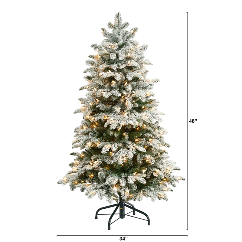 Nearly Natural 4ft Flocked North Carolina Fir Christmas Tree w/ 250 Lights