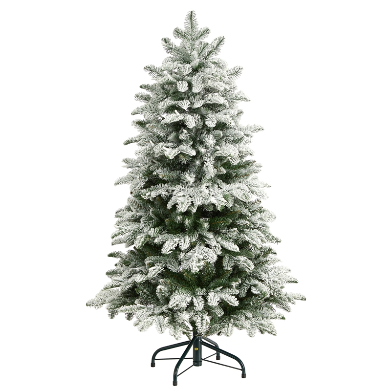 Nearly Natural 4ft Flocked North Carolina Fir Christmas Tree w/ 250 Lights
