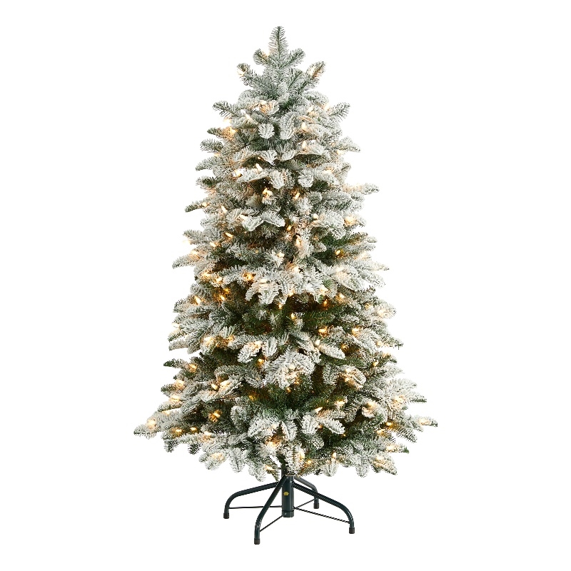 Nearly Natural 4ft Flocked North Carolina Fir Christmas Tree w/ 250 Lights