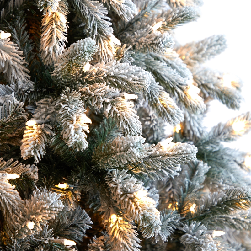 Nearly Natural 9ft Flocked South Carolina Spruce Christmas Tree w/ 850 Clear LED