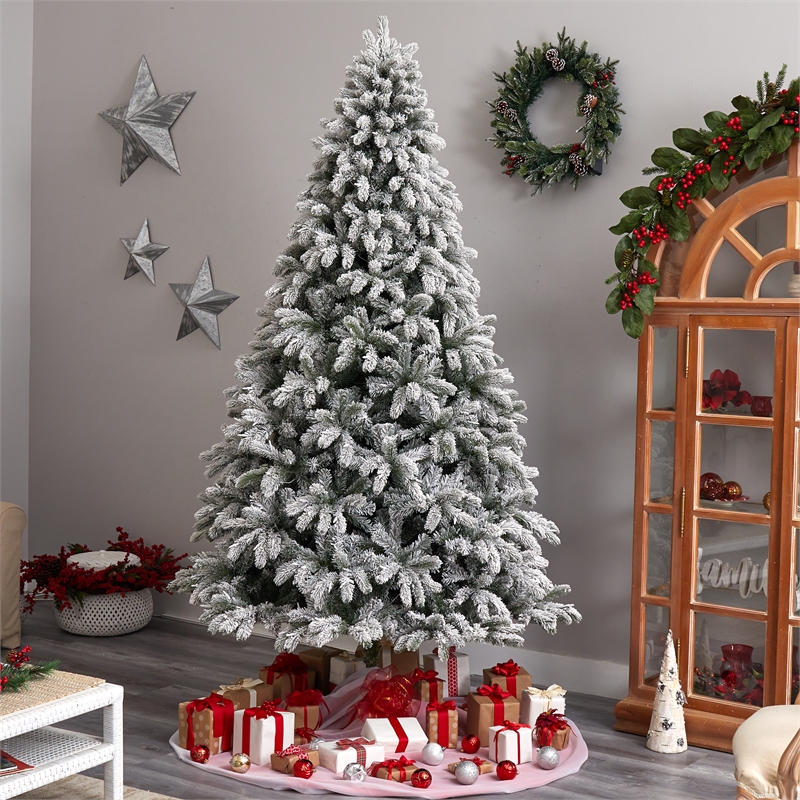 Nearly Natural 9ft Flocked South Carolina Spruce Christmas Tree w/ 850 Clear LED