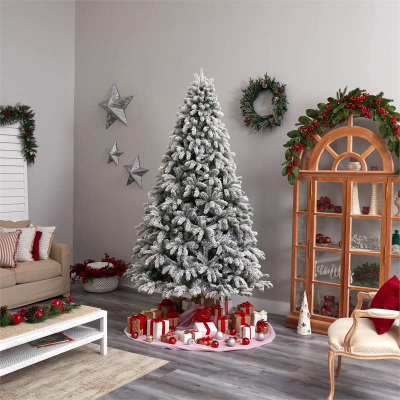 Nearly Natural 9ft Flocked South Carolina Spruce Christmas Tree w/ 850 Clear LED