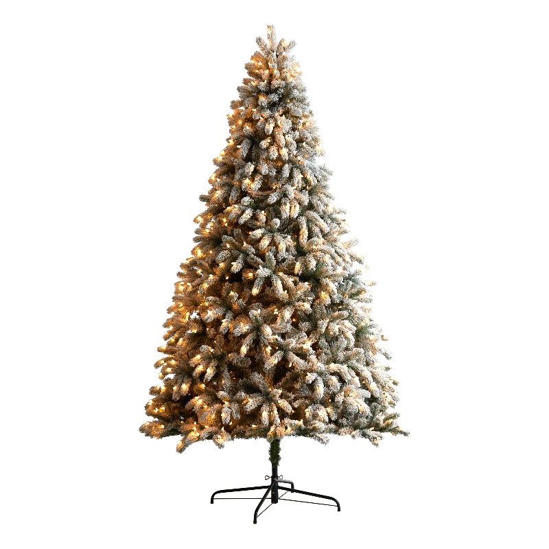 Nearly Natural 9ft Flocked South Carolina Spruce Christmas Tree w/ 850 Clear LED