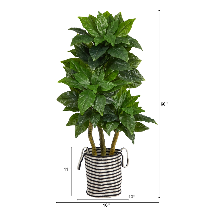 Nearly Natural 5ft Bird Nest Tree in Black & White Natural Jute & Cotton Planter