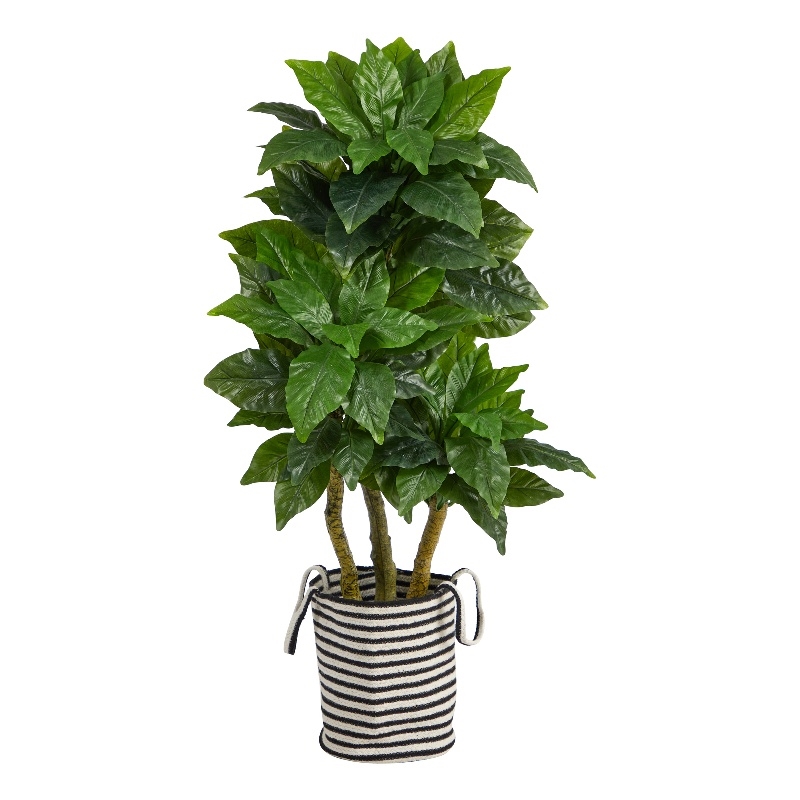 Nearly Natural 5ft Bird Nest Tree in Black & White Natural Jute & Cotton Planter