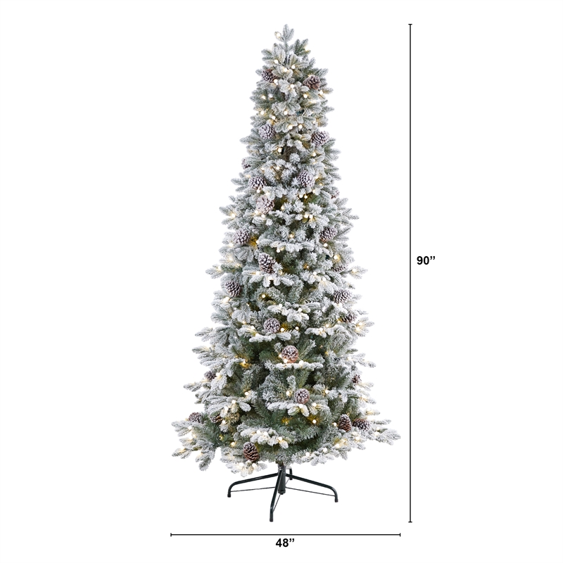 Nearly Natural 7.5ft Flocked Alaskan Pre-Lit Christmas Tree 350 LED Lights
