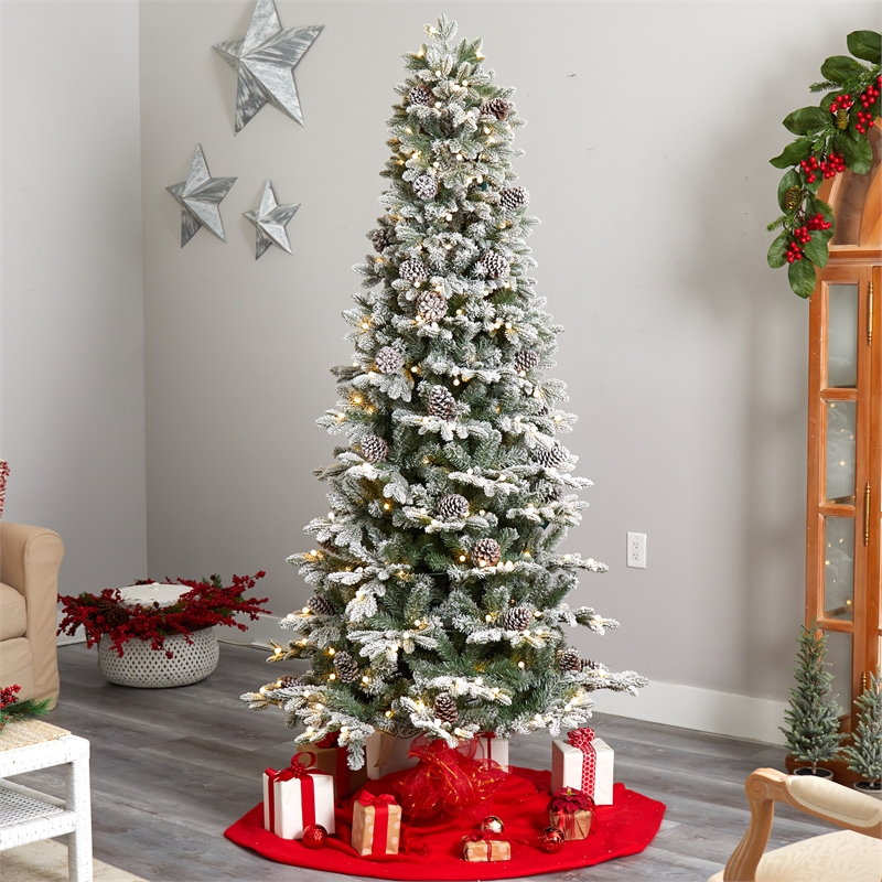 Nearly Natural 7.5ft Flocked Alaskan Pre-Lit Christmas Tree 350 LED Lights