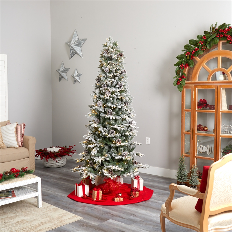Nearly Natural 7.5ft Flocked Alaskan Pre-Lit Christmas Tree 350 LED Lights