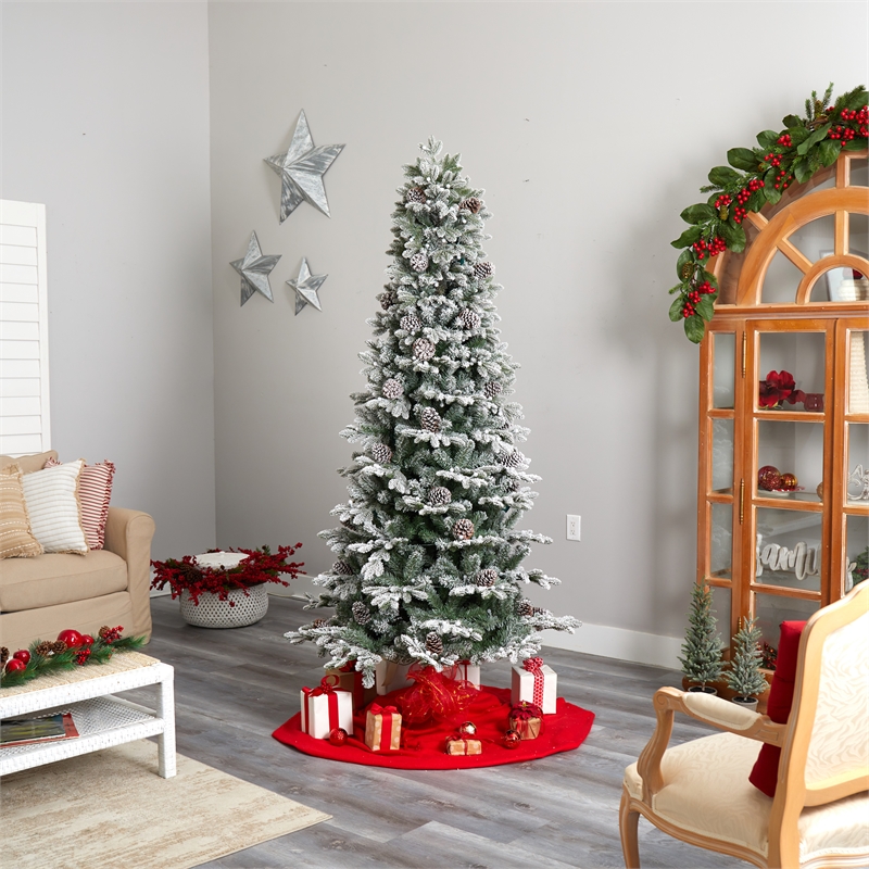 Nearly Natural 7.5ft Flocked Alaskan Pre-Lit Christmas Tree 350 LED Lights