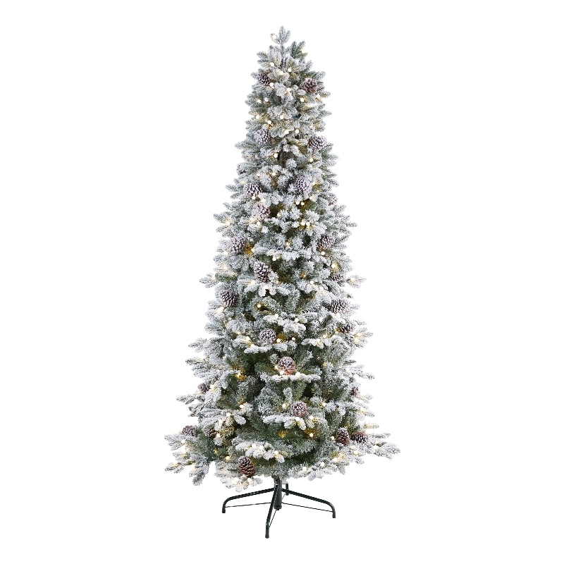 Nearly Natural 7.5ft Flocked Alaskan Pre-Lit Christmas Tree 350 LED Lights