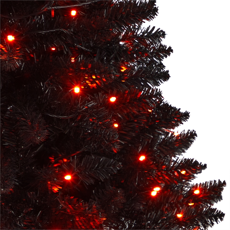 Nearly Natural 4ft Black Halloween Christmas Tree in Urn w/100 Orange LED Lights