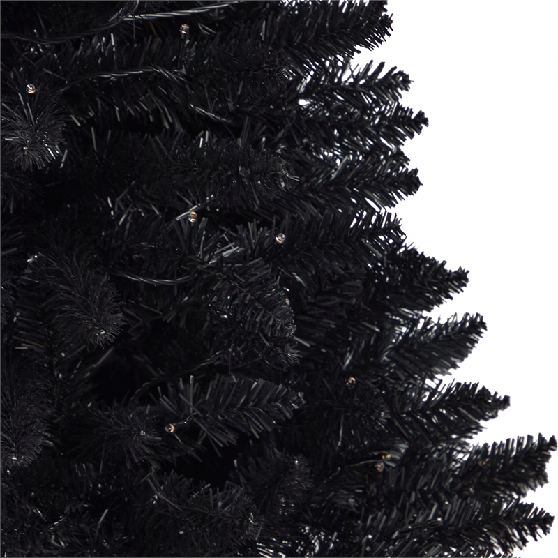 Nearly Natural 4ft Black Halloween Christmas Tree in Urn w/100 Orange LED Lights