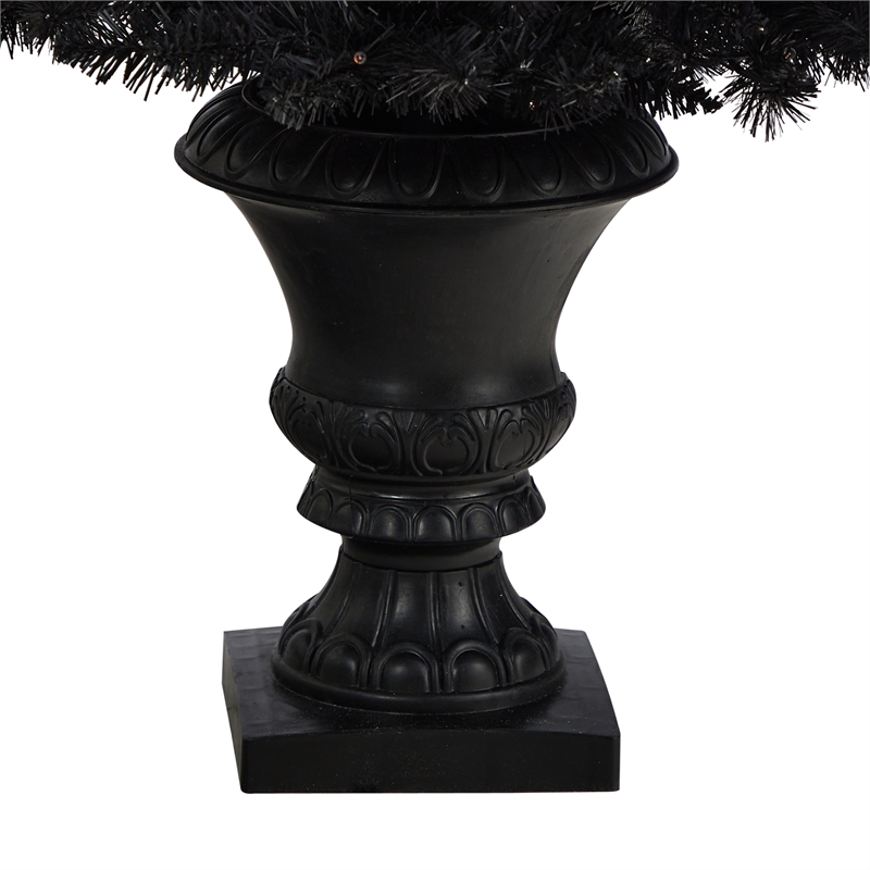 Nearly Natural 4ft Black Halloween Christmas Tree in Urn w/100 Orange LED Lights