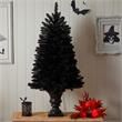 Nearly Natural 4ft Black Halloween Christmas Tree in Urn w/100 Orange LED Lights