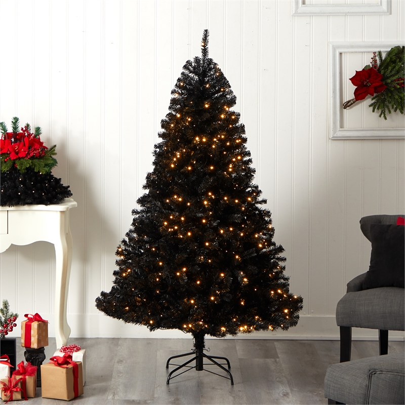 Nearly Natural 6ft Black Christmas Tree w/ 400 Clear LED Lights and 1036 Tips