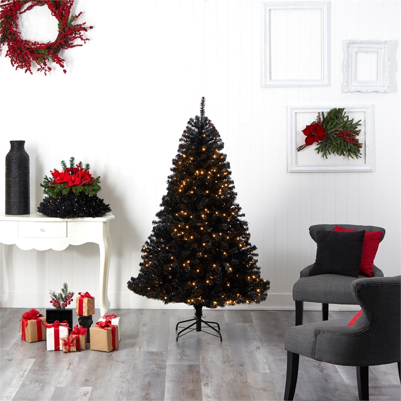 Nearly Natural 6ft Black Christmas Tree w/ 400 Clear LED Lights and 1036 Tips