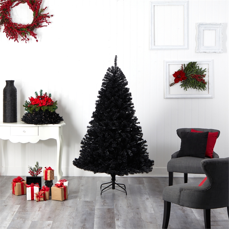 Nearly Natural 6ft Black Christmas Tree w/ 400 Clear LED Lights and 1036 Tips