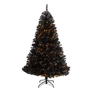 Nearly Natural 6ft Black Christmas Tree w/ 400 Clear LED Lights and 1036 Tips