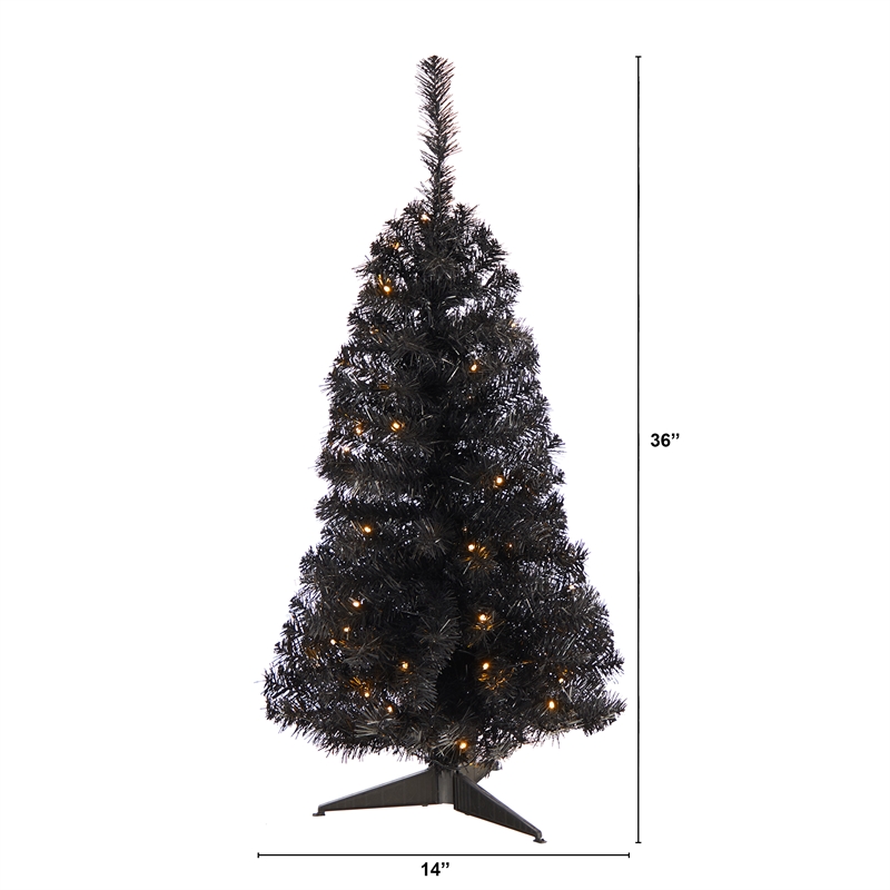Nearly Natural 3ft Black Christmas Tree w/ 50 LED Lights 118 Bendable Branches