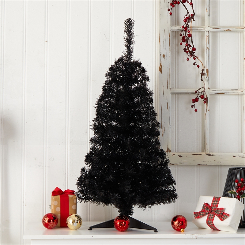 Nearly Natural 3ft Black Christmas Tree w/ 50 LED Lights 118 Bendable Branches